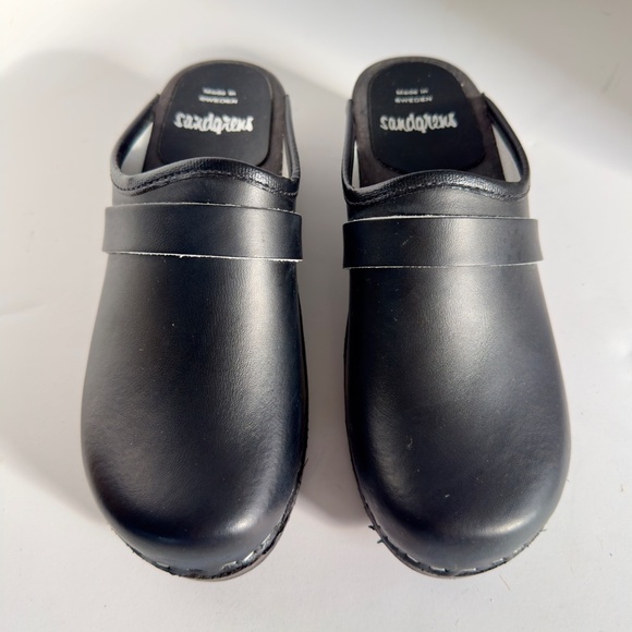 Sandgrens Black Leather Wood Clogs New in Box Tokyo Style - Picture 3 of 6